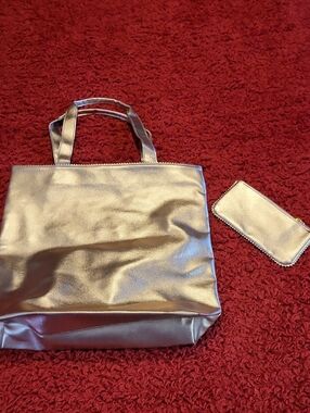 Metallic Gold Tote Bag with Matching Pouch